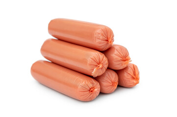 Heap of tasty boiled sausages on white.