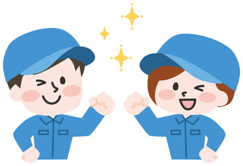 ウインクをする作業員たち