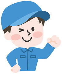 ウインクをする作業員の男性