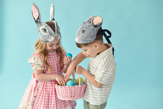 children with easter basket