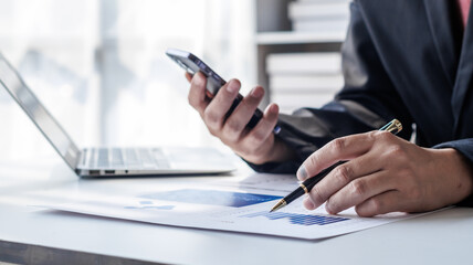 Businessman, financial auditor and secretary doing balance calculation report The Revenue Department checks the documents. Audit concept