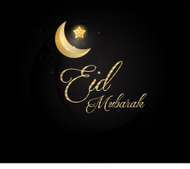 Vector eid mubarak islamic design greeting card golden crescent and lantern