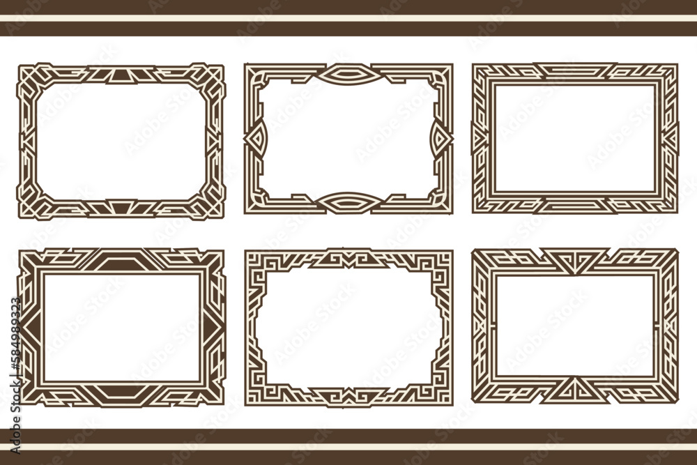 Wall mural Abstract golden luxury frmes. Horizontal decorative ornate frames. Vintage abstract elegant borders.