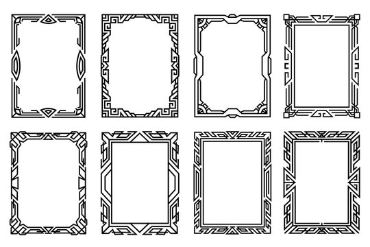 Abstract vertical ornate frames. Line art ornmental decorative border set. Border frames collection luxurury designs.