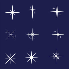Sparkle, starburst and twinkle icons, white star burst and flash silhouettes. Isolated vector shining lights and sparks of bright glowing rays and flare effect