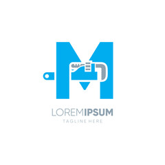 Letter M Initial Pipe Wrench Logo Design Vector Icon Graphic Emblem Illustration
