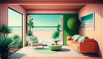modern light green plant wood summer beach by generative ai