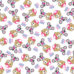 Cute bear riding a bicycle. Trendy children graphic. Vector illustration. T-Shirt Design for children. Design elements for kids.