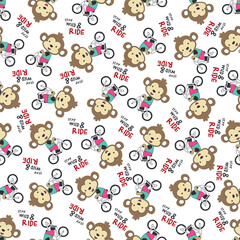 Cute monkey riding a bicycle. Trendy children graphic. Vector illustration. T-Shirt Design for children. Design elements for kids.