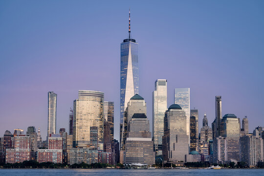 One world trade centre and lower manhattan at sunset