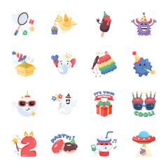 Set of Birthday Fun Flat Stickers 

