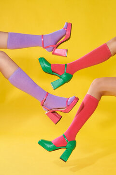 socks and shoes high-heel - Colorful female legs