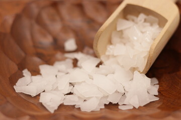 Magnesium chloride detailed background abstract on wooden table