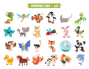 Set Of Cute Cartoon Animals