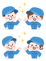 ウインクをする作業員たち