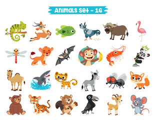 Set Of Cute Cartoon Animals