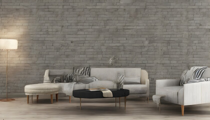 Refined Living Room Interior with Striped Coffee Table and Neutral Color Scheme.