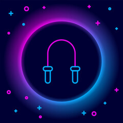 Glowing neon line Jump rope icon isolated on black background. Skipping rope. Sport equipment. Colorful outline concept. Vector