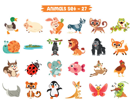 Set Of Cute Cartoon Animals