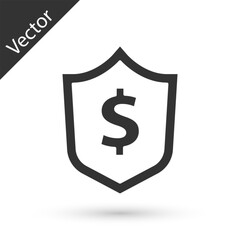 Grey Shield with dollar symbol icon isolated on white background. Security shield protection. Money security concept. Vector