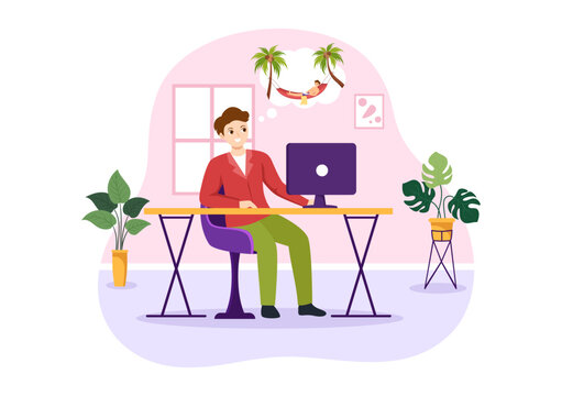 People Daydreaming Illustration with Imagining and Fantasizing in Bubble for Landing Page or Poster Templates in Flat Cartoon Hand Drawn