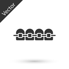 Grey Teeth with braces icon isolated on white background. Alignment of bite of teeth, dental row with with braces. Dental concept. Vector