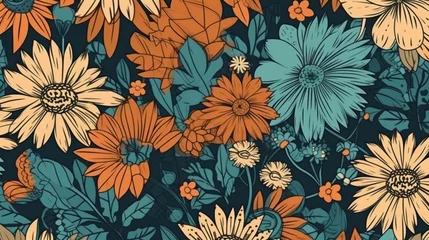 Möbelaufkleber Generative AI seamless pattern with flowers in a retro style © tongpatong