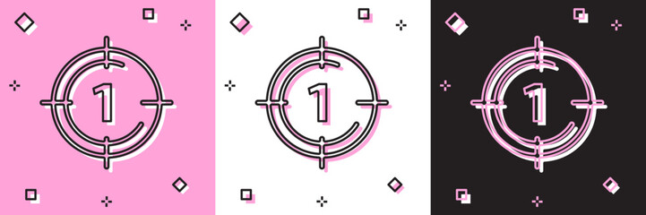 Set Old film movie countdown frame icon isolated on pink and white, black background. Vintage retro cinema timer count. Vector