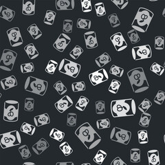 Grey Olives in can icon isolated seamless pattern on black background. Concept of canned food. Vector