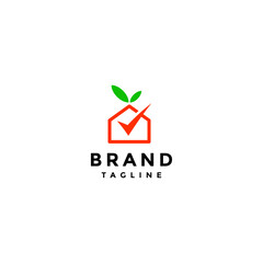 Checked Orange House Logo Design. Check Icon Inside House Orange Logo Design.