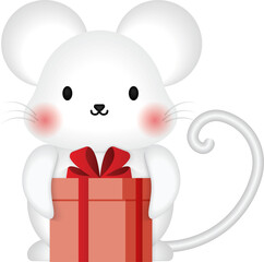 Christmas decoration 3D paper cutting relief of cartoon character cute rat mouse holding gift box
