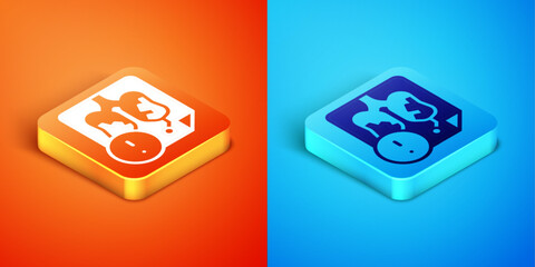 Isometric Disease lungs icon isolated on orange and blue background. Vector