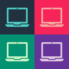 Pop art Laptop icon isolated on color background. Computer notebook with empty screen sign. Vector
