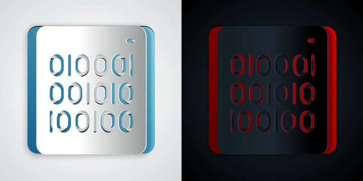 Paper cut Binary code icon isolated on grey and black background. Paper art style. Vector