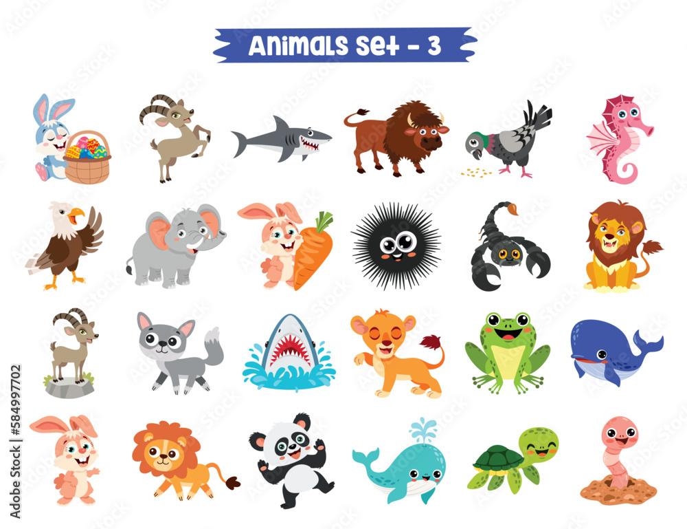 Wall mural Set Of Cute Cartoon Animals