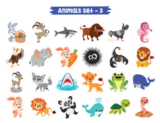 Set Of Cute Cartoon Animals
