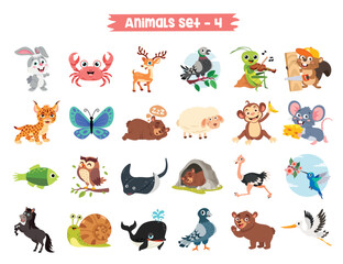 Set Of Cute Cartoon Animals - obrazy, fototapety, plakaty