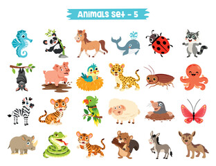 Set Of Cute Cartoon Animals