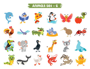 Set Of Cute Cartoon Animals