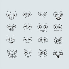 set of cartoon character face exprestion vector icon
