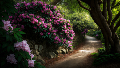 Fototapeta na wymiar Rhododendron blooming. Generative Ai.