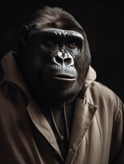 AI generated portrait of animal - a gorilla in a coat	
