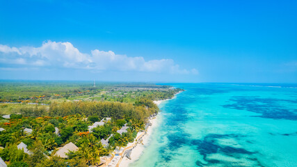 The aerial view of the Zanzibar Island coast is a sight to behold, with its pristine beaches and turquoise waters.