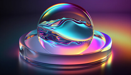Abstract neon purple background with glass ball.