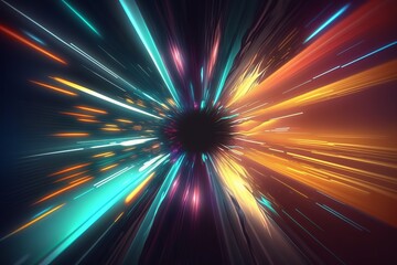 Multi-colored glowing lights explode on transparent background.