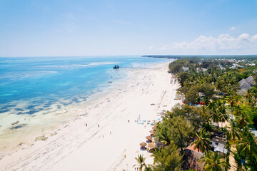 The aerial view of the Zanzibar Island coast is a sight to behold, with its pristine beaches and turquoise waters.