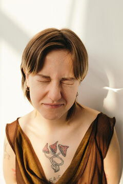 Woman squinting