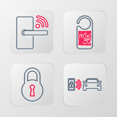 Set line Smart car alarm system, Lock, Please do not disturb and Digital door lock with wireless icon. Vector