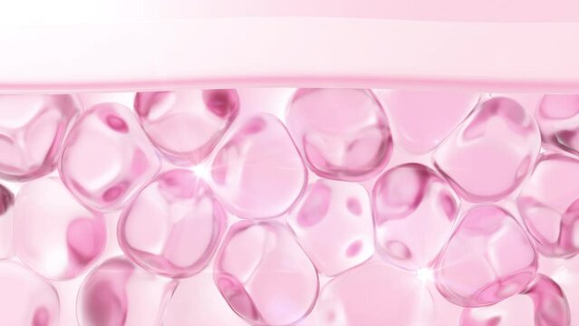 3d animation of white serum, cream, and lotion drops into skin cells for UV protection, Ultraviolet shield reflection. repair skin care concept