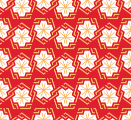 Japanese Geometric Cherry Blossom Chain Vector Seamless Pattern